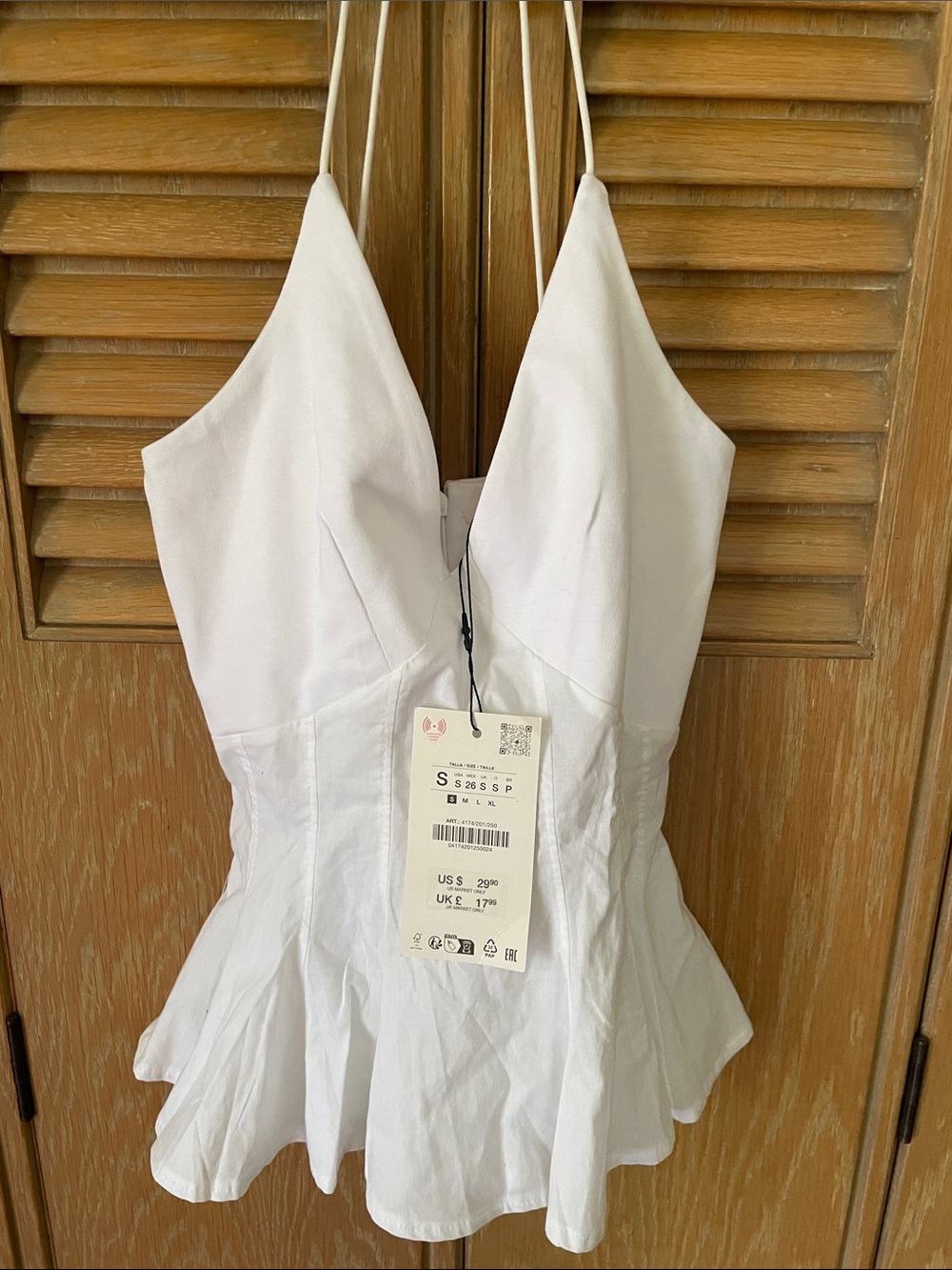 Zara White Spaghetti-Strap Peplum Cami